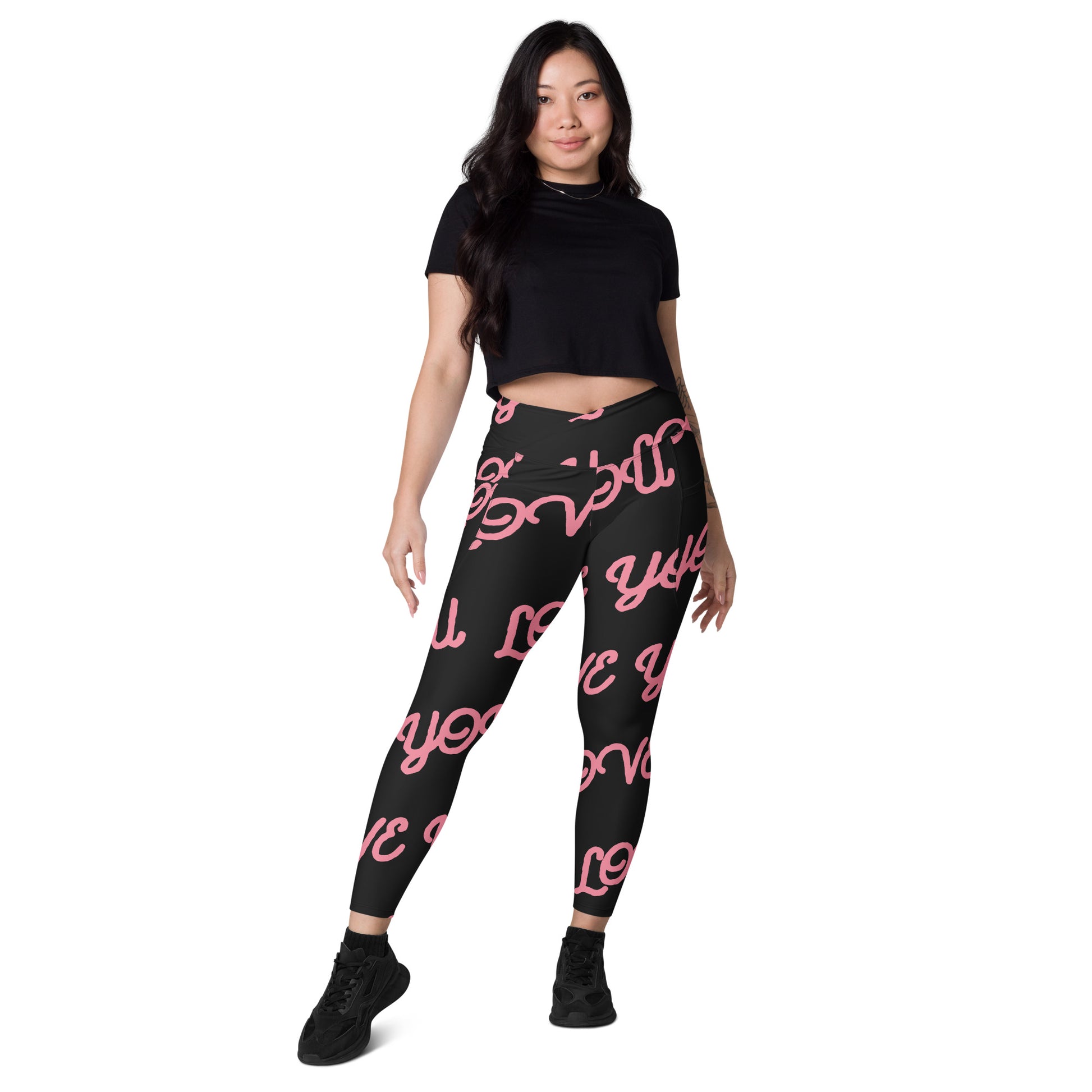 Love You Women's Recycled Crossover Leggings With Pockets - FLAKOUT