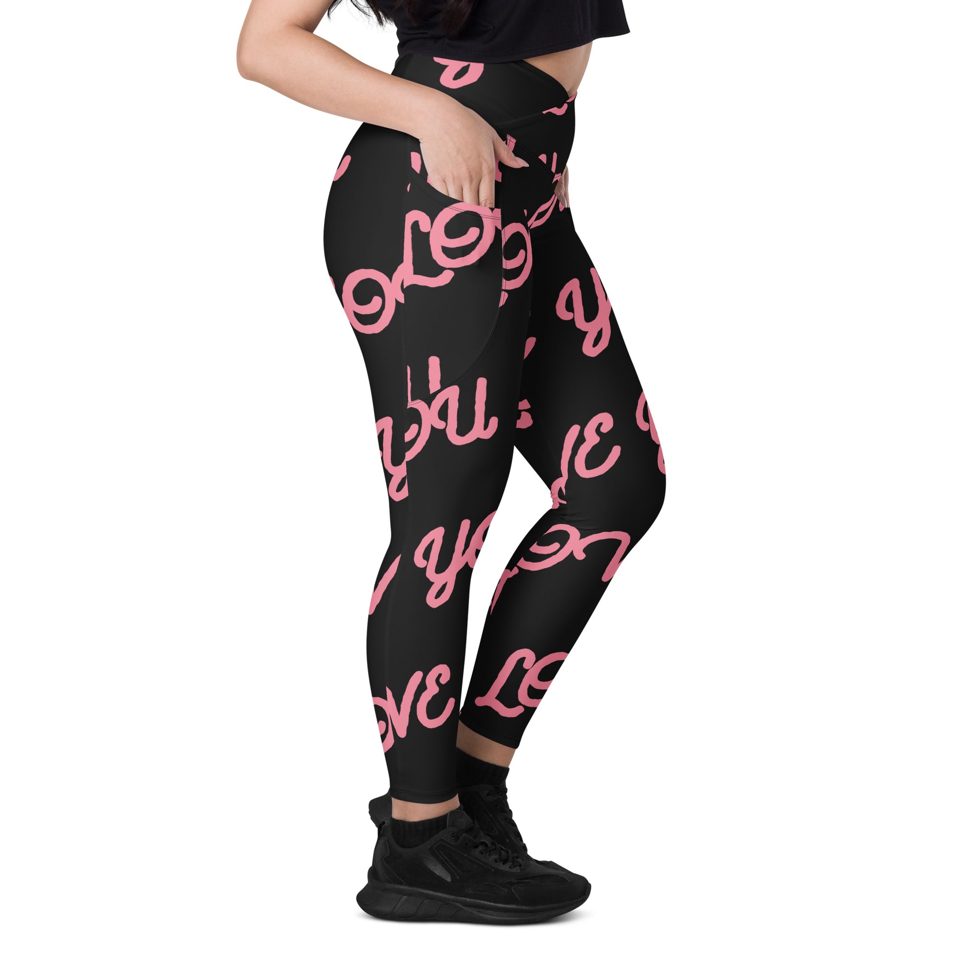 Love You Women's Recycled Crossover Leggings With Pockets - FLAKOUT