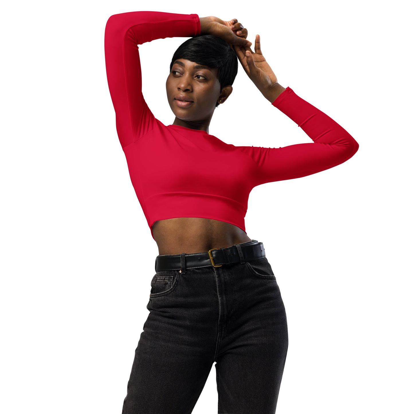 Women's Recycled Long-sleeve Crop Top - Crimson Red