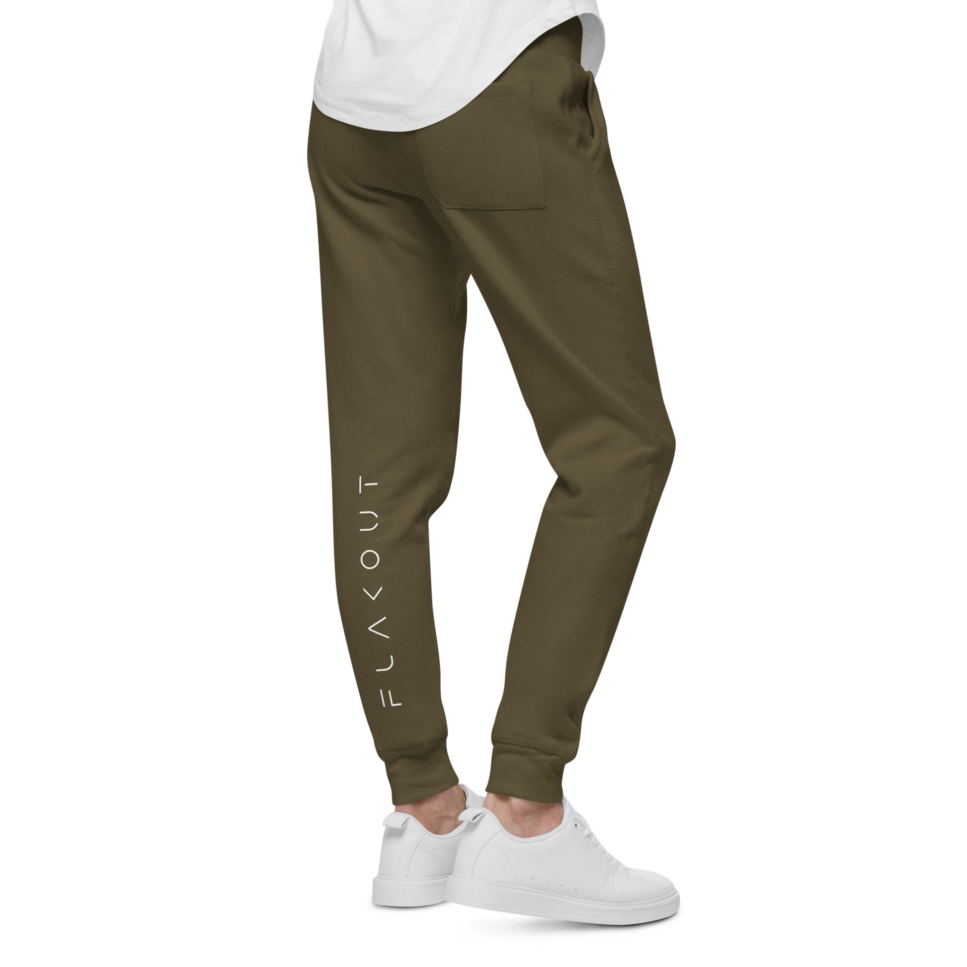 FLAKOUT Logo Back Leg Unisex Fleece Sweatpants - Military Green - FLAKOUT