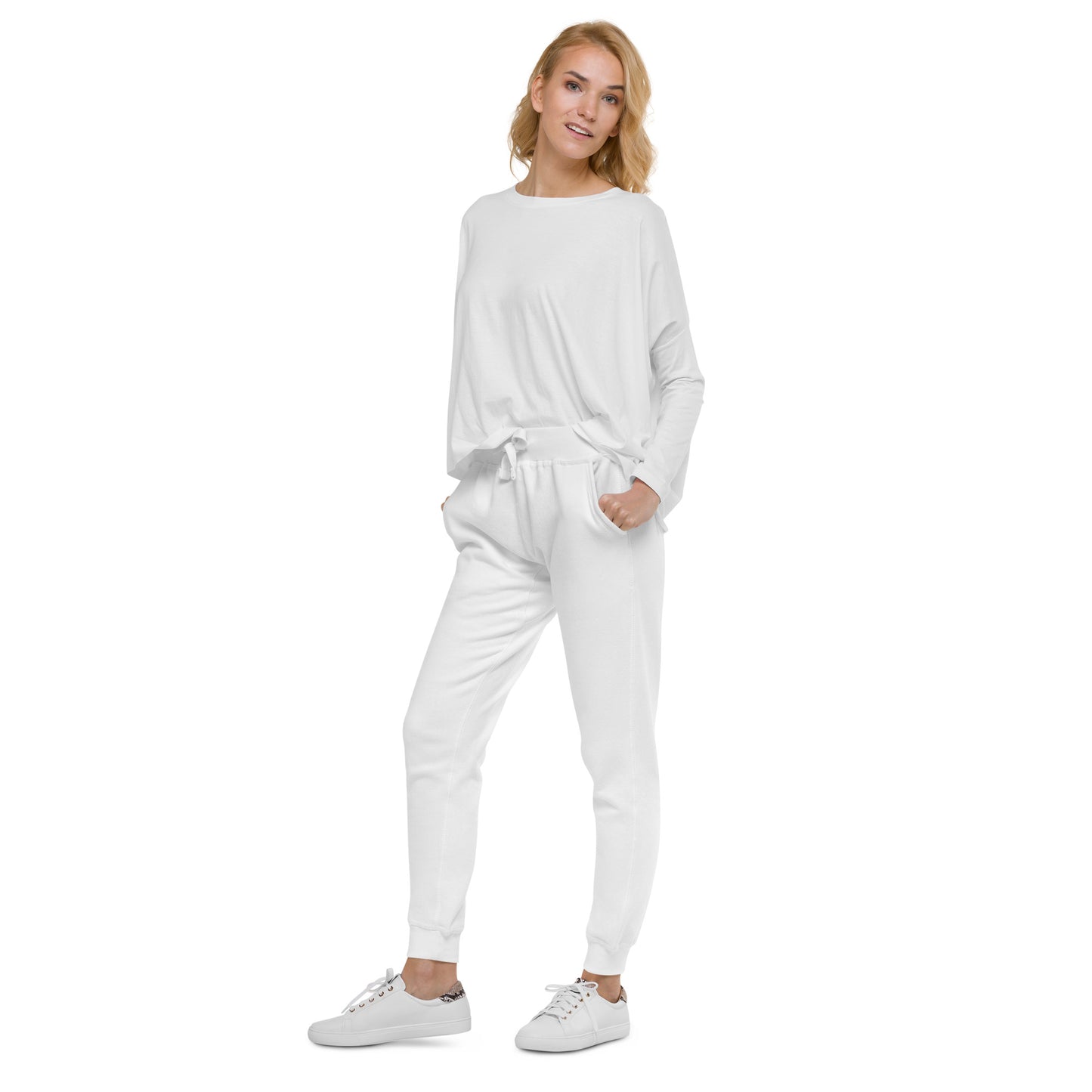 FLAKOUT Logo Back Leg Unisex Fleece Sweatpants - White - FLAKOUT