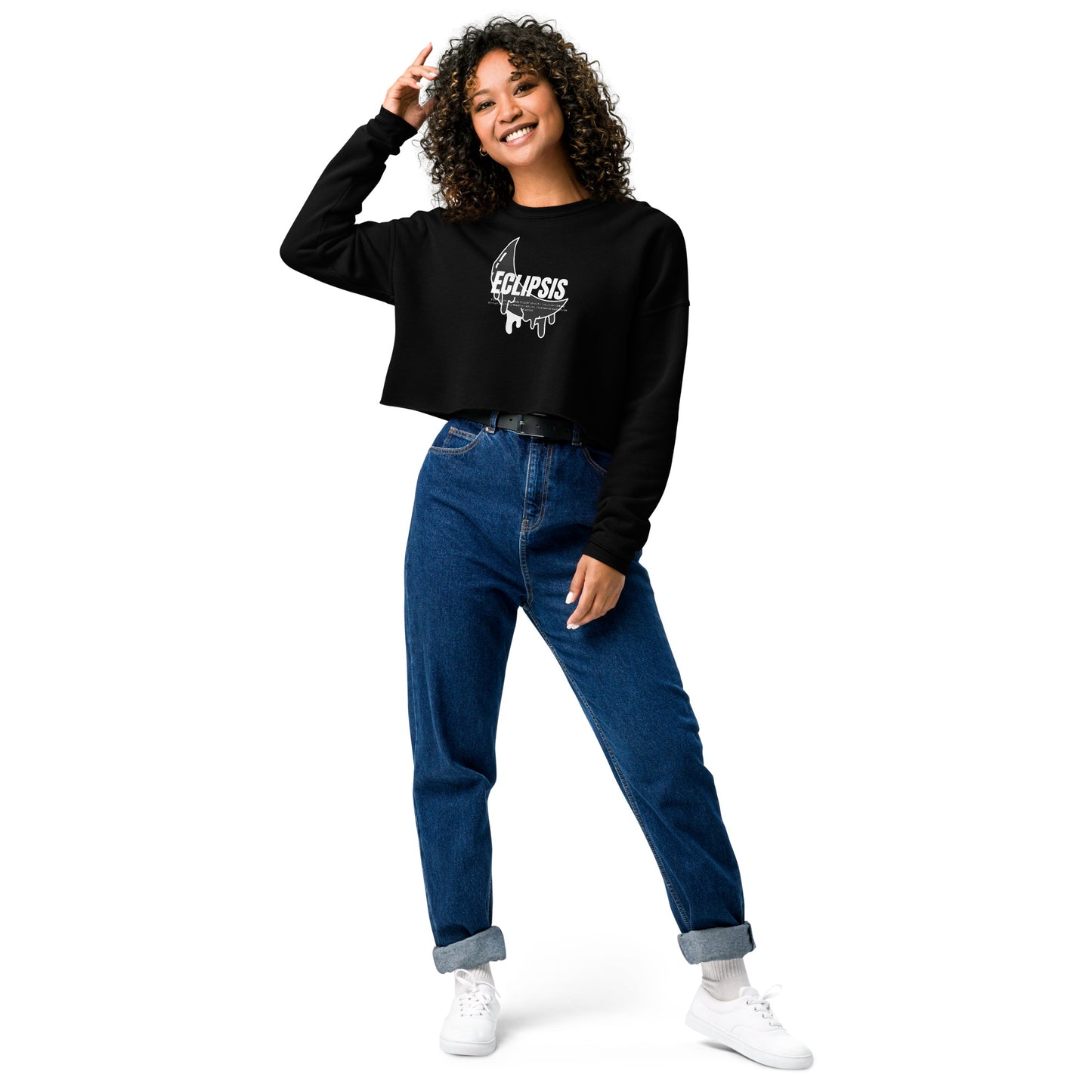 Lunar Eclipsis Women's Crop Sweatshirt - Black - FLAKOUT