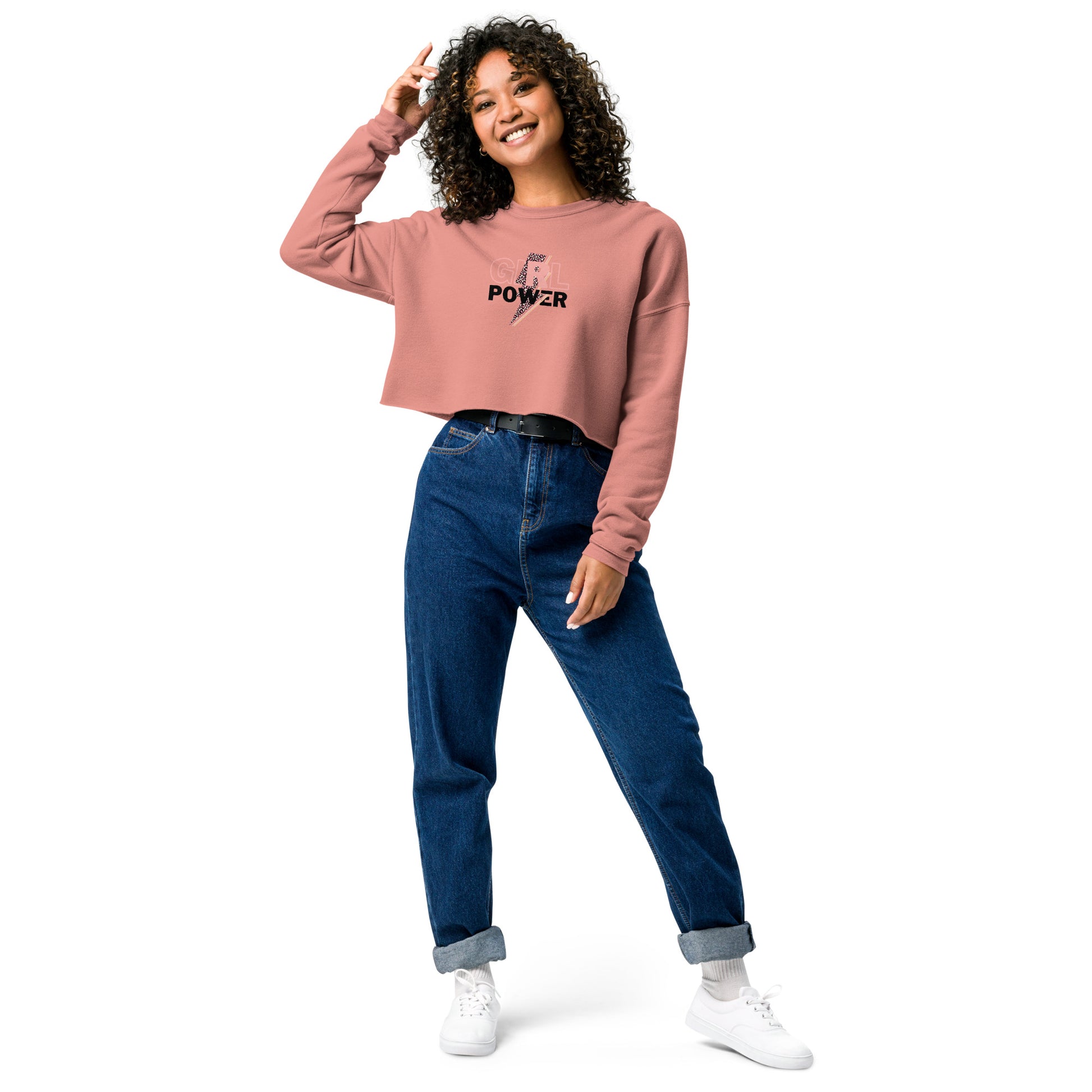 Queenly Girl Power Rebellion Women's Crop Sweatshirt - Mauve - FLAKOUT